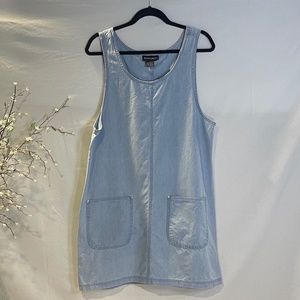 BOSTON CLASSIC Vintage 1990s Denim Jumper Jean Dress Front Pockets Blue Size 12